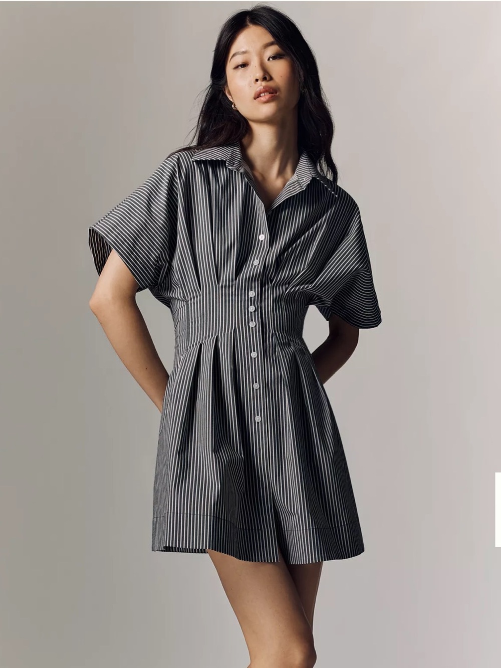 Exquise Mini Tobie Striped Shirt Dress Charcoal White Size Small Anthropologie